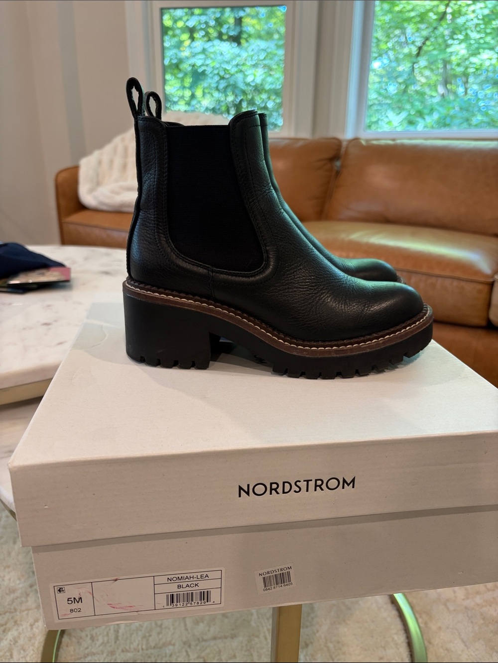 Nordstrom Black Leather Lug-Sole Chelsea Booties
